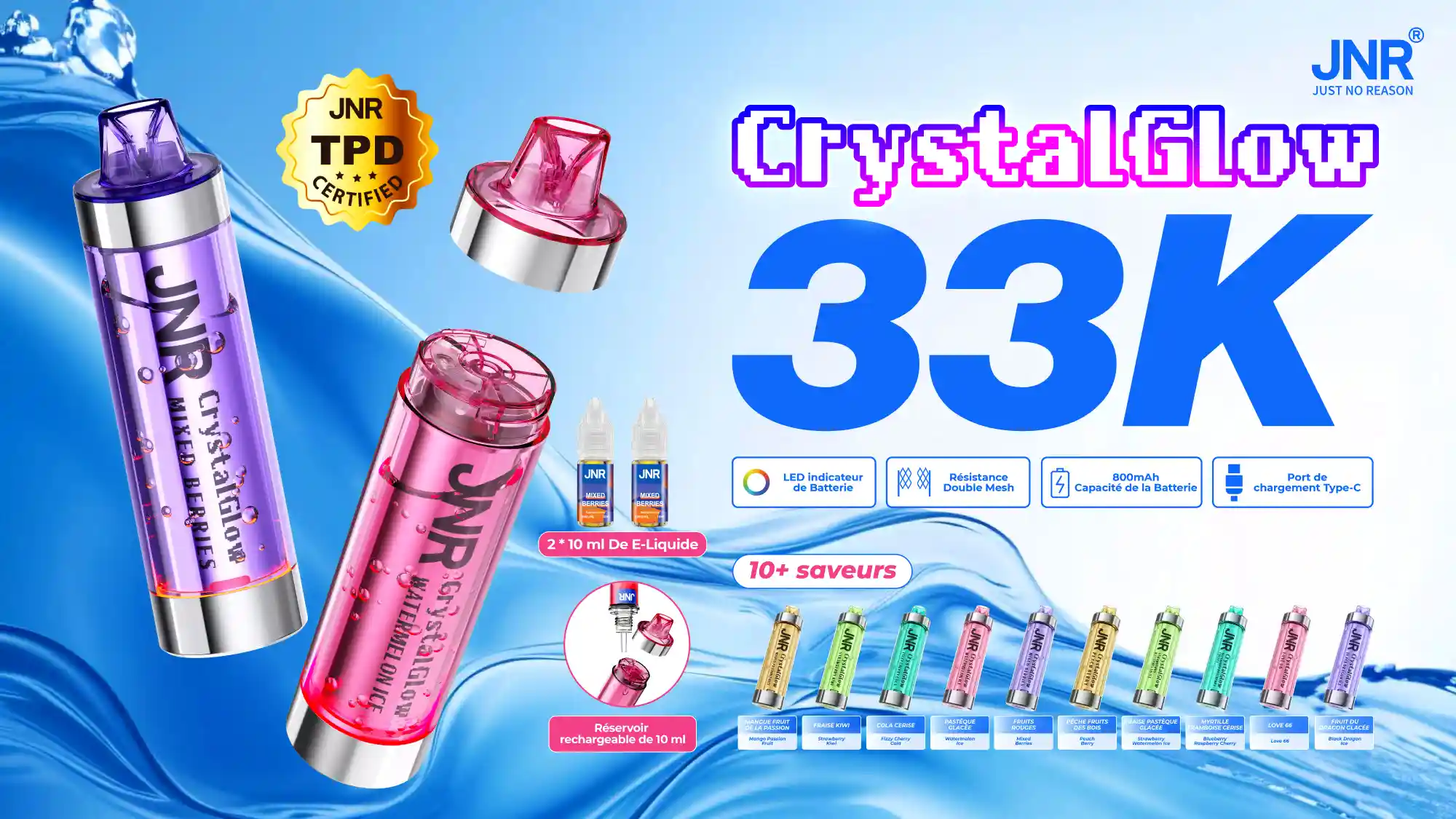 JNR CrystalGlow 33K vape rechargeable RGB premium